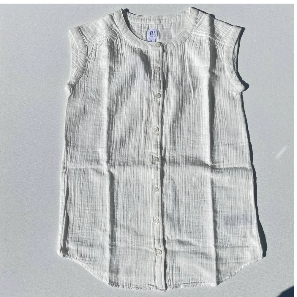 NWT Gap GapKids Girls Crinkle Gauze Tunic Dress in White (Sz S/6-7)